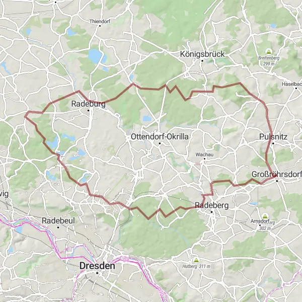 Map miniature of "Hidden Gems of Großröhrsdorf" cycling inspiration in Dresden, Germany. Generated by Tarmacs.app cycling route planner