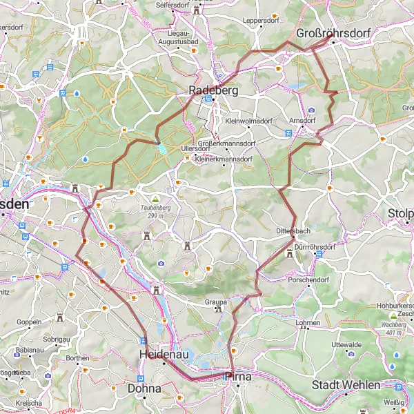 Map miniature of "Nature's Path" cycling inspiration in Dresden, Germany. Generated by Tarmacs.app cycling route planner