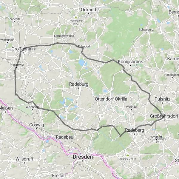 Map miniature of "Radeberg Circuit" cycling inspiration in Dresden, Germany. Generated by Tarmacs.app cycling route planner