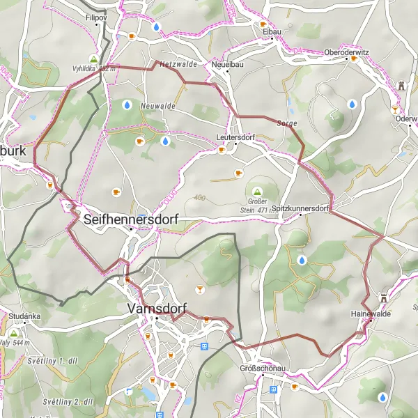 Map miniature of "Steinberg and Bismarckturm Neugersdorf Loop" cycling inspiration in Dresden, Germany. Generated by Tarmacs.app cycling route planner