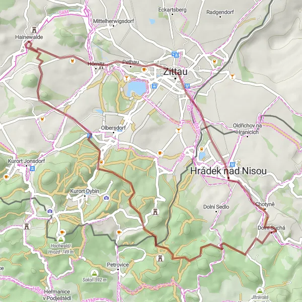 Karten-Miniaturansicht der Radinspiration "Gravel Tour um Hainewalde 2" in Dresden, Germany. Erstellt vom Tarmacs.app-Routenplaner für Radtouren