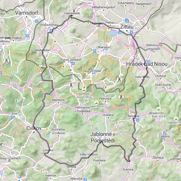 Karten-Miniaturansicht der Radinspiration "Road-Tour durch Althörnitz und Velký Valtinov" in Dresden, Germany. Erstellt vom Tarmacs.app-Routenplaner für Radtouren