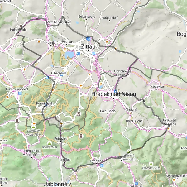 Map miniature of "The Southern Loop: From Hainewalde to Sieniawka" cycling inspiration in Dresden, Germany. Generated by Tarmacs.app cycling route planner