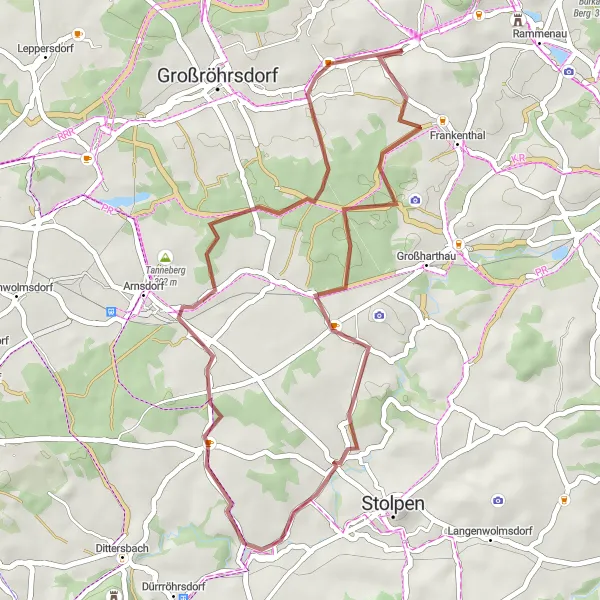 Karten-Miniaturansicht der Radinspiration "Kurze Gravel-Tour um Hauswalde - 38 km" in Dresden, Germany. Erstellt vom Tarmacs.app-Routenplaner für Radtouren