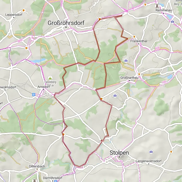 Map miniature of "Hohberg and Winters Höhe Gravel Cycling Route" cycling inspiration in Dresden, Germany. Generated by Tarmacs.app cycling route planner