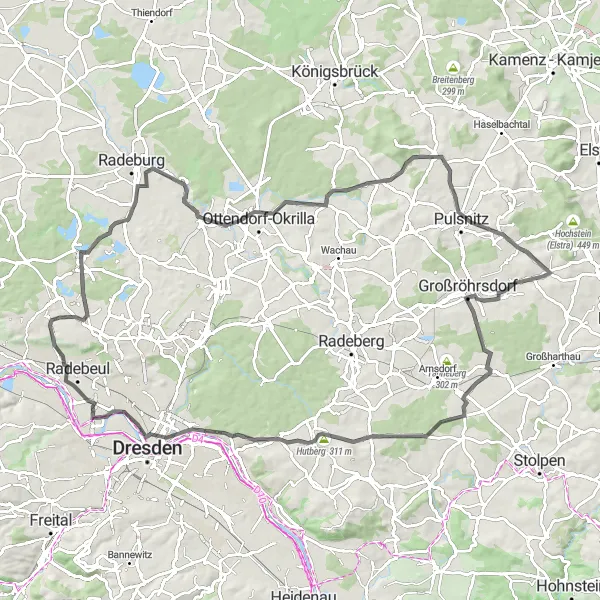 Karten-Miniaturansicht der Radinspiration "Panoramafahrt mit Schenkhübel und Wachberg" in Dresden, Germany. Erstellt vom Tarmacs.app-Routenplaner für Radtouren