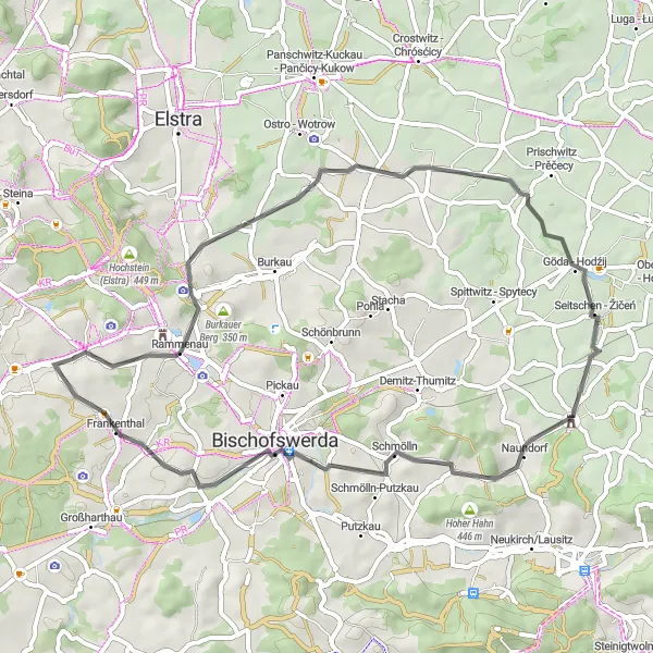 Karten-Miniaturansicht der Radinspiration "Kurze Straßenroute um Hauswalde - 50 km" in Dresden, Germany. Erstellt vom Tarmacs.app-Routenplaner für Radtouren