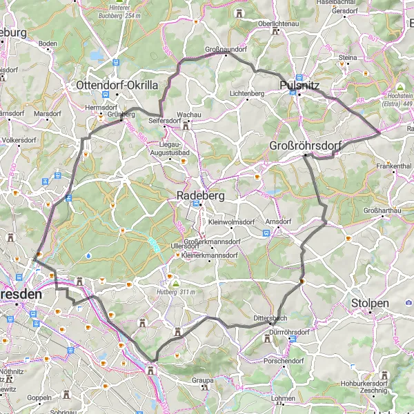 Karten-Miniaturansicht der Radinspiration "Hauswalde - Pulsnitz Rundtour" in Dresden, Germany. Erstellt vom Tarmacs.app-Routenplaner für Radtouren