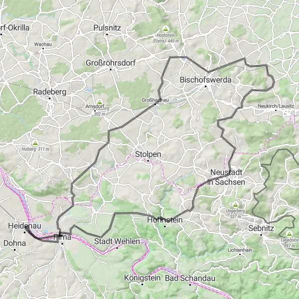 Map miniature of "Pirna to Heidenau Scenic Route" cycling inspiration in Dresden, Germany. Generated by Tarmacs.app cycling route planner