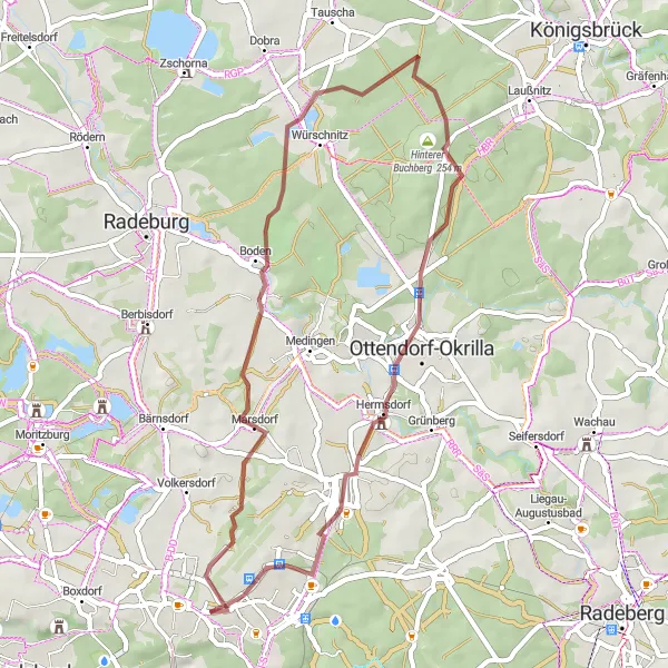 Map miniature of "Gravel Exploration to Fuchsberg and Marsdorf" cycling inspiration in Dresden, Germany. Generated by Tarmacs.app cycling route planner