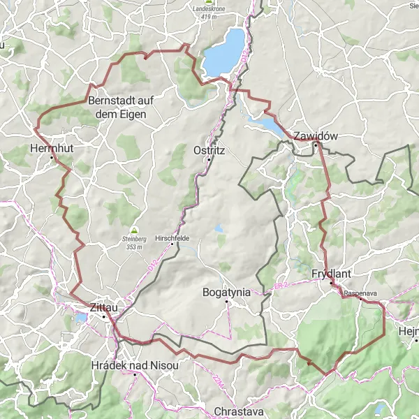 Map miniature of "The Journey to Zittau and Beyond" cycling inspiration in Dresden, Germany. Generated by Tarmacs.app cycling route planner