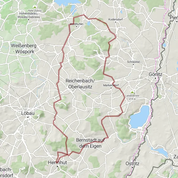 Map miniature of "Scenic Loop through the Oberlausitz Region" cycling inspiration in Dresden, Germany. Generated by Tarmacs.app cycling route planner