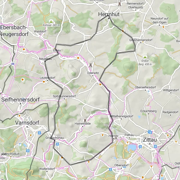 Map miniature of "Scenic Challenges" cycling inspiration in Dresden, Germany. Generated by Tarmacs.app cycling route planner