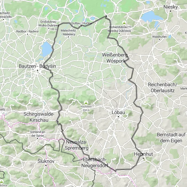 Map miniature of "A Journey through Oppach and Surrounding Areas" cycling inspiration in Dresden, Germany. Generated by Tarmacs.app cycling route planner