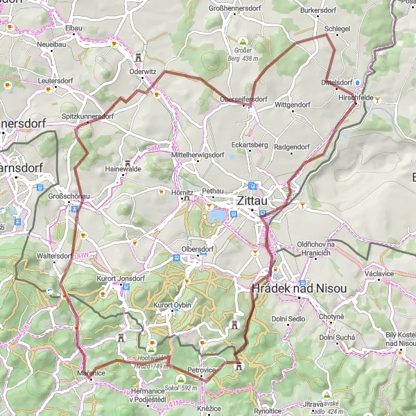 Karten-Miniaturansicht der Radinspiration "Naturerlebnis um Hirschfelde" in Dresden, Germany. Erstellt vom Tarmacs.app-Routenplaner für Radtouren