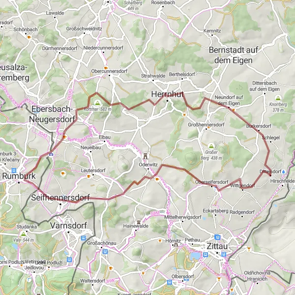 Map miniature of "Kottmar Gravel Tour" cycling inspiration in Dresden, Germany. Generated by Tarmacs.app cycling route planner