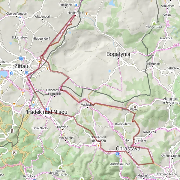 Map miniature of "The Gravel Delight: Sieniawka to Drausendorf" cycling inspiration in Dresden, Germany. Generated by Tarmacs.app cycling route planner