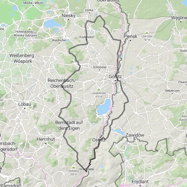 Map miniature of "The Grand Tour of Oberlausitz" cycling inspiration in Dresden, Germany. Generated by Tarmacs.app cycling route planner