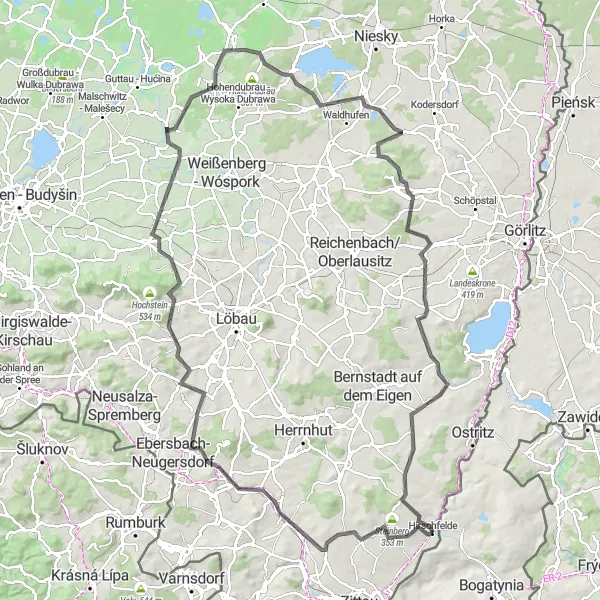 Map miniature of "Zittau Mountains Road Adventure" cycling inspiration in Dresden, Germany. Generated by Tarmacs.app cycling route planner