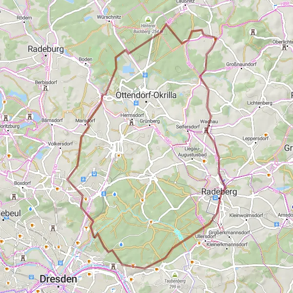 Map miniature of "Owl Tower and Beyond" cycling inspiration in Dresden, Germany. Generated by Tarmacs.app cycling route planner