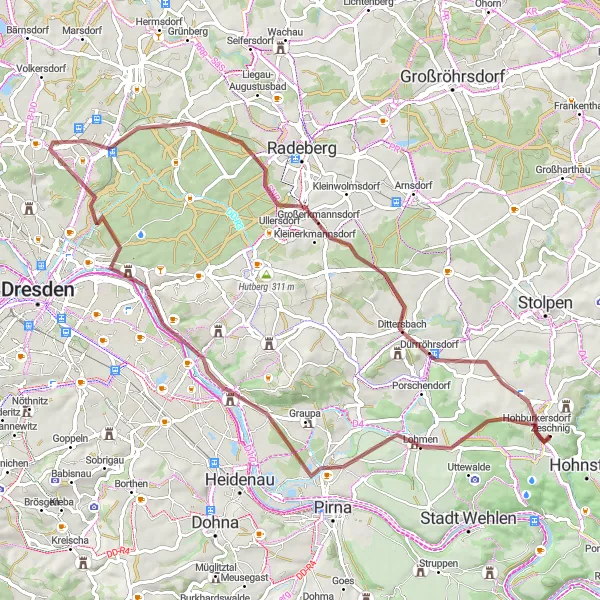 Map miniature of "The Lohmen Loop" cycling inspiration in Dresden, Germany. Generated by Tarmacs.app cycling route planner