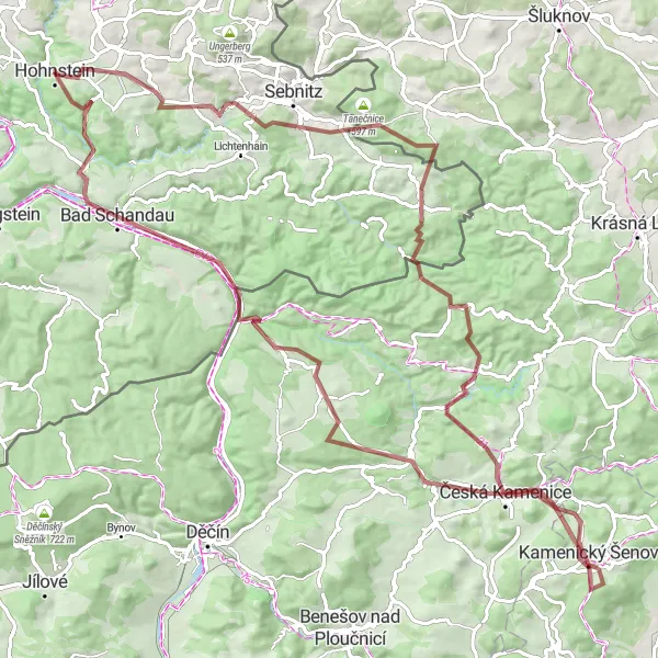 Karten-Miniaturansicht der Radinspiration "Gravelabenteuer rund um Hohnstein" in Dresden, Germany. Erstellt vom Tarmacs.app-Routenplaner für Radtouren