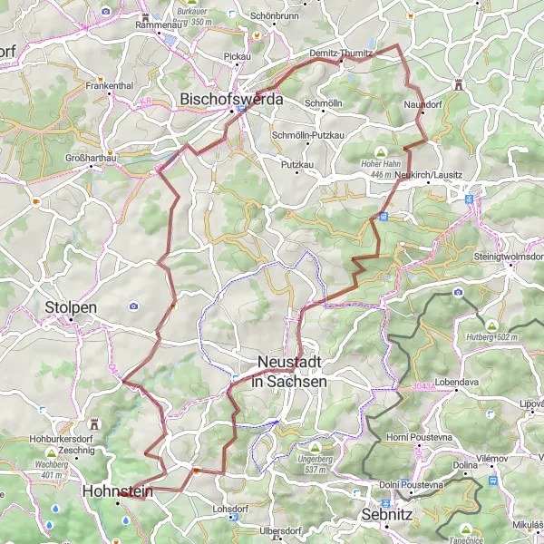 Map miniature of "The Steinberg Adventure" cycling inspiration in Dresden, Germany. Generated by Tarmacs.app cycling route planner