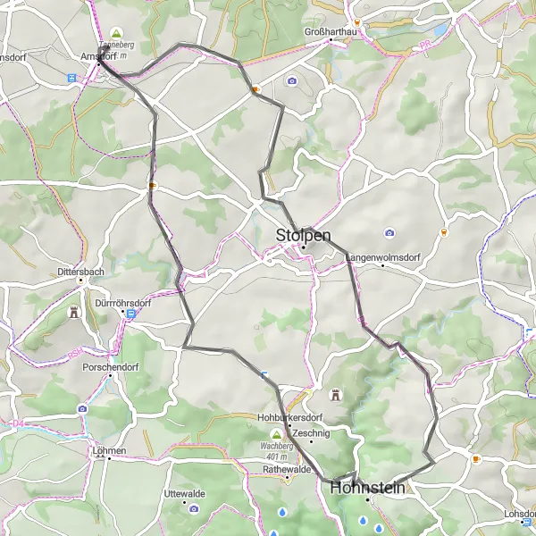 Map miniature of "Rathen Loop" cycling inspiration in Dresden, Germany. Generated by Tarmacs.app cycling route planner