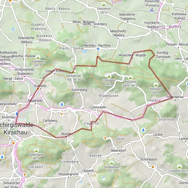 Map miniature of "Scenic Ride near Kirschau" cycling inspiration in Dresden, Germany. Generated by Tarmacs.app cycling route planner