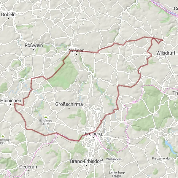 Map miniature of "Nossen Adventure" cycling inspiration in Dresden, Germany. Generated by Tarmacs.app cycling route planner