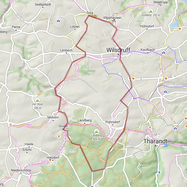 Map miniature of "The Gravel Route through Wilsdruff and Klipphausen" cycling inspiration in Dresden, Germany. Generated by Tarmacs.app cycling route planner