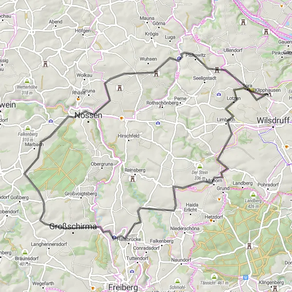 Map miniature of "The Scenic Road Cycling Tour of Oberschaar and Taubenheim" cycling inspiration in Dresden, Germany. Generated by Tarmacs.app cycling route planner