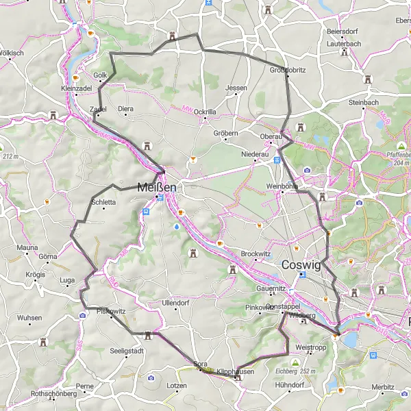 Map miniature of "Meißen Explorer" cycling inspiration in Dresden, Germany. Generated by Tarmacs.app cycling route planner