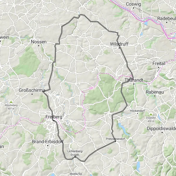 Karten-Miniaturansicht der Radinspiration "Fahrt durch die abwechslungsreiche Landschaft" in Dresden, Germany. Erstellt vom Tarmacs.app-Routenplaner für Radtouren