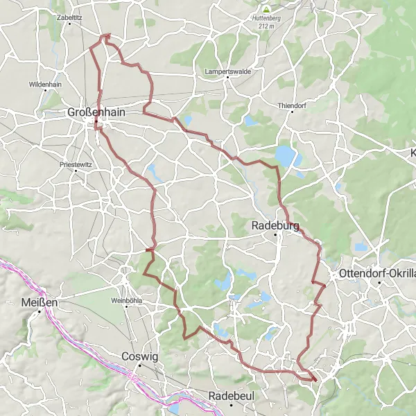 Map miniature of "Hellerau and Kulturschloß Großenhain Gravel Cycling Route" cycling inspiration in Dresden, Germany. Generated by Tarmacs.app cycling route planner