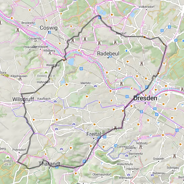 Map miniature of "Road Cycling Adventure: Historic Landmarks and Natural Beauty" cycling inspiration in Dresden, Germany. Generated by Tarmacs.app cycling route planner