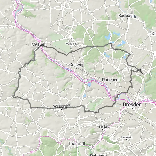 Karten-Miniaturansicht der Radinspiration "Erlebnistour von Klotzsche nach Trobischberg" in Dresden, Germany. Erstellt vom Tarmacs.app-Routenplaner für Radtouren