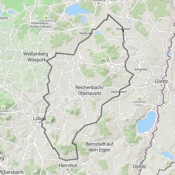 Map miniature of "Hills and Castles Road Loop" cycling inspiration in Dresden, Germany. Generated by Tarmacs.app cycling route planner