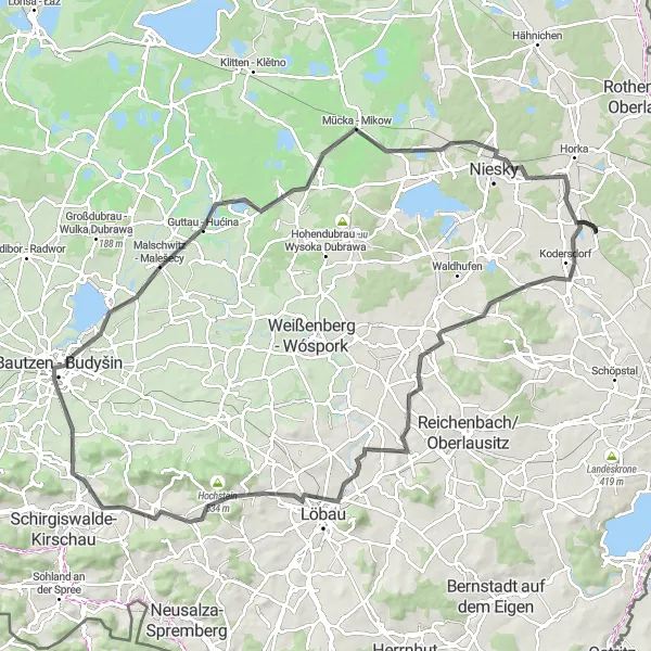 Karten-Miniaturansicht der Radinspiration "Rundfahrt durch das Biosphärenreservat Oberlausitzer Heide- und Teichlandschaft" in Dresden, Germany. Erstellt vom Tarmacs.app-Routenplaner für Radtouren