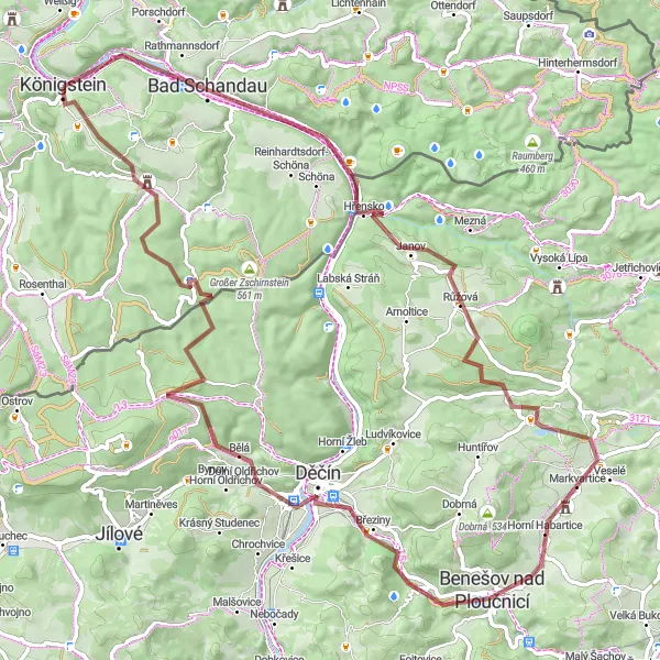 Map miniature of "Adventure Across Borders: Gravel Journey from Germany to Czech Republic" cycling inspiration in Dresden, Germany. Generated by Tarmacs.app cycling route planner