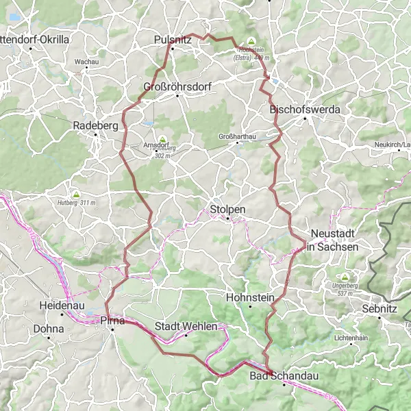 Map miniature of "Königstein Gravel Ride" cycling inspiration in Dresden, Germany. Generated by Tarmacs.app cycling route planner