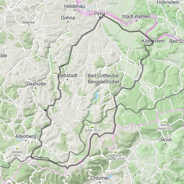 Map miniature of "Scenic Road Cycling in the Saxon Switzerland National Park" cycling inspiration in Dresden, Germany. Generated by Tarmacs.app cycling route planner