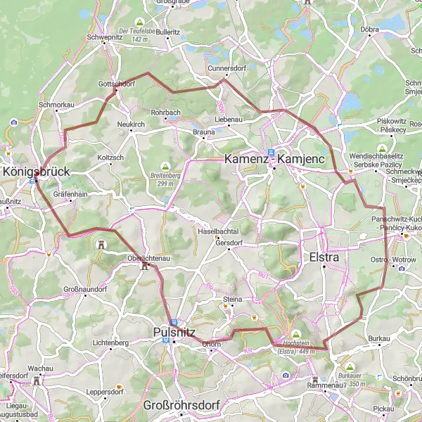 Map miniature of "Gruna and Keulenberg Gravel Loop" cycling inspiration in Dresden, Germany. Generated by Tarmacs.app cycling route planner