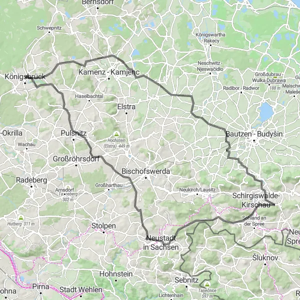 Map miniature of "The Hilltop Exploration" cycling inspiration in Dresden, Germany. Generated by Tarmacs.app cycling route planner