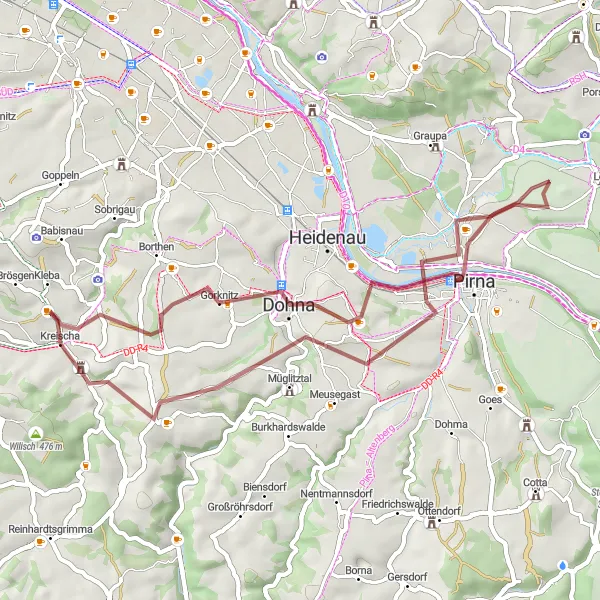 Map miniature of "Müglitztal Gravel Adventure" cycling inspiration in Dresden, Germany. Generated by Tarmacs.app cycling route planner