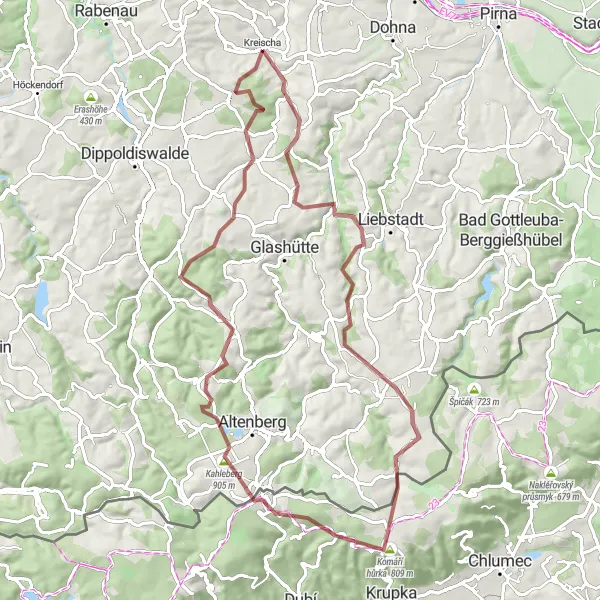 Map miniature of "Cunnersdorf to Fojtovice Gravel Route" cycling inspiration in Dresden, Germany. Generated by Tarmacs.app cycling route planner