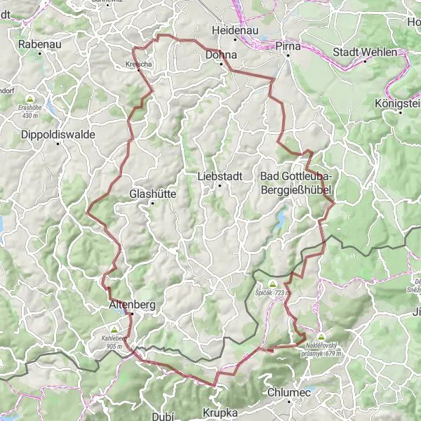Map miniature of "Exploring Kreischa and the Saxon Switzerland" cycling inspiration in Dresden, Germany. Generated by Tarmacs.app cycling route planner