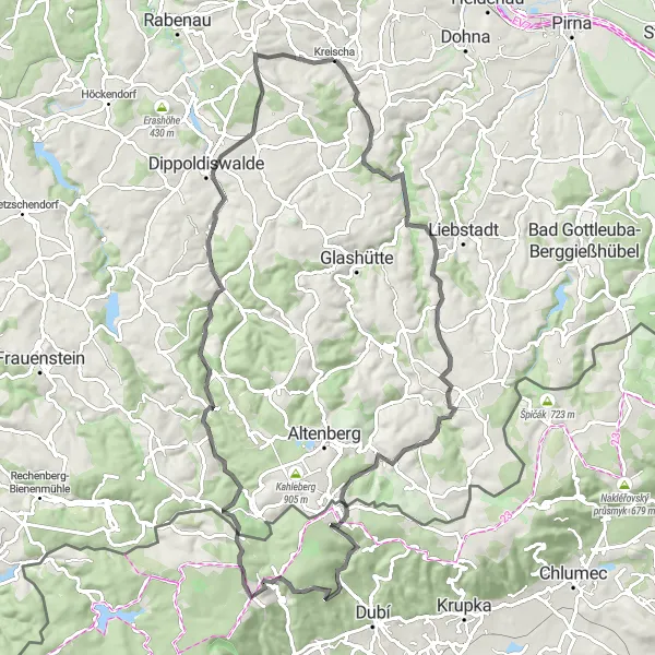 Map miniature of "The Kreischa Loop" cycling inspiration in Dresden, Germany. Generated by Tarmacs.app cycling route planner