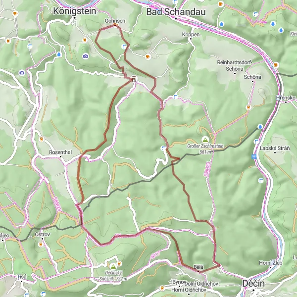 Map miniature of "Gohrisch Gravel Adventure" cycling inspiration in Dresden, Germany. Generated by Tarmacs.app cycling route planner