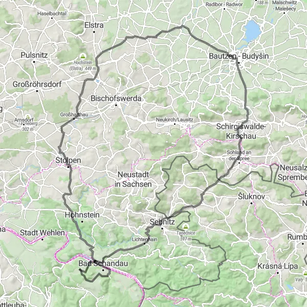 Karten-Miniaturansicht der Radinspiration "Road-Route Gohrisch-Porschdorf-Papstdorf" in Dresden, Germany. Erstellt vom Tarmacs.app-Routenplaner für Radtouren